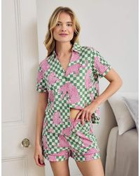 Chelsea Peers - Cotton Checkerboard Leopards Print Short Pyjama Set - Lyst