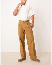 ASOS - Pantalones Chinos De Vestir Marrones De Pernera Ancha Con Pinzas Delanteras De - Lyst