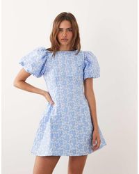 Sister Jane - Bilberry Jacquard Round Neck Puff Sleeve Mini Dress - Lyst