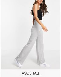 ASOS Asos Design Tall Co-ord Knitted Wide Leg Trouser With Front Seam Detail - Grey