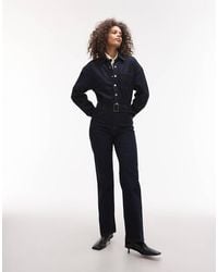 Mango - Belted Denim Jumpsuit - Lyst
