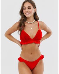 Lost Ink Bikinitop Met Imitatiebont - Rood