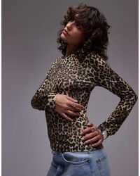 TOPSHOP - Leopard Print Microfibre Long Sleeve Top - Lyst