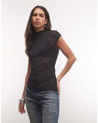 ASOS - Sheer High Neck Short Sleeve Top With Seam Detail - Lyst