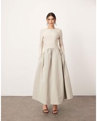 ARRANGE - Drop Waist Long Sleeve Maxi Dress With Contrast Skirt - Lyst