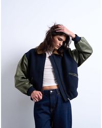 TOPSHOP - – college-bomberjacke aus wildleder mit mehrfarbigem kontrastdesign - Lyst