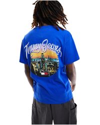 Tommy Hilfiger - Camiseta azul holgada con estampado - Lyst