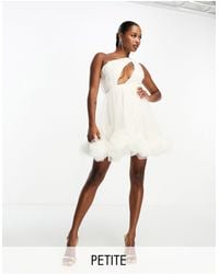 LACE & BEADS - Exclusive One Shoulder Ruffle Hem Tulle Mini Dress - Lyst