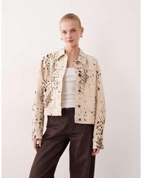 Vila - Print Denim Jacket - Lyst