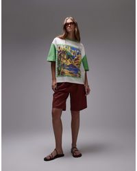 TOPSHOP - Graphic Costa Rica Contrast Sleeve Oversized Tee - Lyst