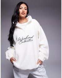 ASOS - Weekend Collective Oversized Half Zip Borg Fleece With Logo - Lyst