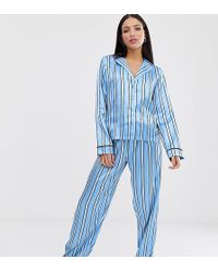 ASOS Ensemble pantalon en satin à rayures - Bleu