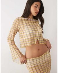 ASOS - Co-ord Printed Mesh Angel Sleeve Button Through Top - Lyst