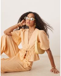 ASOS - Floral Embroidery Tie Front Top Co-ord - Lyst