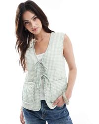ONLY - Gilet Trapuntato Salvia A Quadretti Allacciato Sul Davanti - Lyst