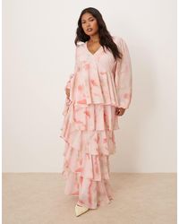 Pretty Lavish Curve - Long Sleeve Ruffle Maxi Dress - Lyst