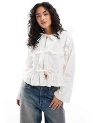 Object - Blouse Met Lange Mouwen, Gestrikte Voorkant En Ruches - Lyst