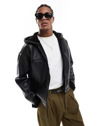 ASOS - Faux Leather Hooded Aviator Jacket With Borg Lining - Lyst
