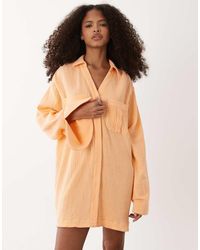 ASOS - Double Cloth Mini Shirt Dress With Wide Cuffs And Oversized Pockets - Lyst