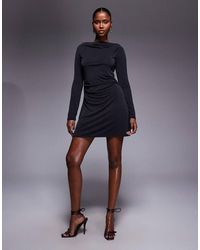 ASOS - Cowl Neck Long Sleeve With Ruching Modal Mini Dress - Lyst