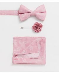 ASOS Wedding – Schmale Krawatte & Einstecktuch & Krawattennadel - Pink