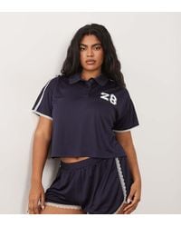 ASOS - Asos Design Curve Tricot Sporty Polo Top Co-ord With Lace Detail - Lyst