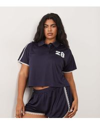 ASOS - Asos Design Curve Tricot Sporty Polo Top Co-ord With Lace Detail - Lyst