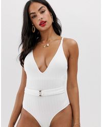 Vero Moda Hoogopgesneden Badpak Met Diep Decolleté En Textuur - Wit