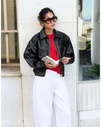 Pull&Bear - Giacca Dad Nera Effetto Pelle - Lyst