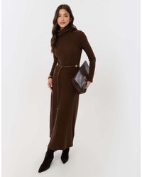 Threadbare - Petite Ribbed Roll Neck Maxi Dress With Belt - Lyst