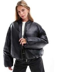 ASOS - Leather Look Padded Bomber Jacket With Bubble Hem - Lyst