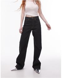 TOPSHOP - Jeans a colonna grezzi neri a vita medio alta - Lyst