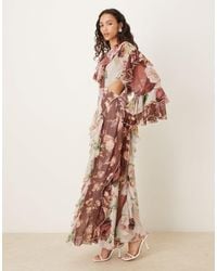 ASOS - Robe longue ultra froncée à imprimé floral mixte et ourlet asymétrique - Lyst