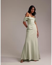 ASOS - Bridesmaids Bardot Satin Maxi Dress - Lyst