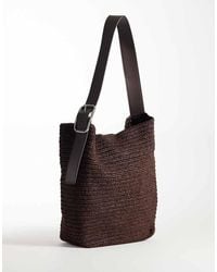 Mango - Buckle Detail Woven Rectangle Shoulder Bag - Lyst