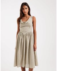 Daisy Street Drop Waist Shirred Midaxi Dress in Brown | Lyst