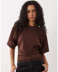 ASOS - Cinched Waist Draped Lace Trim Long Sleeve T-Shirt - Lyst