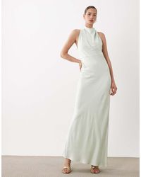 SNDY'S - Satin High Neck Open Back Twist Detail Maxi Dress - Lyst