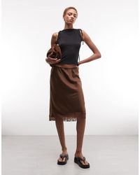 Monki - Kanten Midi Rok Met Satijnlook - Lyst