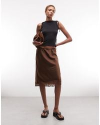 Monki - Satin Look Lace Midi Skirt - Lyst