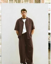 Pull&Bear - Camicia A Maniche Corte Color Cioccolato A Righe - Lyst