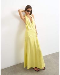TOPSHOP - Premium Linen Rich Halter Neck Wrap Maxi Dress - Lyst