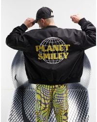 ASOS - Smiley Collab Oversized Bomber Jacket With Embroidery - Lyst