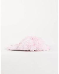 Boux Avenue - Cross Band Fluffy Embroidered Gingerbread Slippers - Lyst