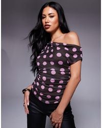 Kaiia - Exclusive Double Layered Slinky Mesh Drape Off Shoulder Top - Lyst