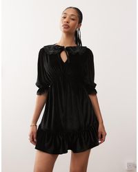 Reclaimed Vintage - Velvet Collared Mini Dress With Lace Inserts - Lyst