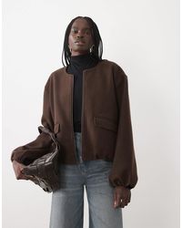 Vila - Textured Clean Collarless Bomber Jacket - Lyst
