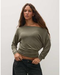 Bershka - Asymmetric Neck Long-Sleeved T-Shirt - Lyst