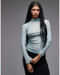 ASOS - Asos Dsign High Neck Semi Sheer Ruched Long Sleeve Top - Lyst
