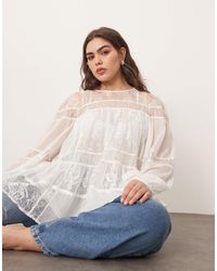 ARRANGE - Curve Lace Detail Blouson Sleeve Top With Drawstring Detail - Lyst